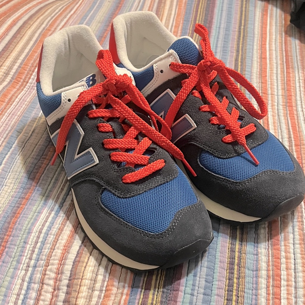 New Balance 574 phantom Blue Blast Red New without box Men’s 9.5 Women’s 11